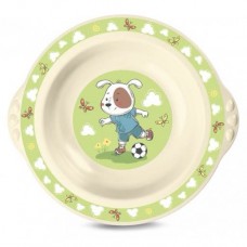 Тарелка детская глубокая с зеленым декором, (бежевый)