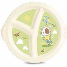 Тарелка детская 3-х секционная с зеленым декором, (бежевый)