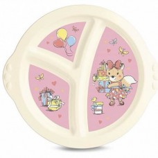 Тарелка детская 3-х секционная с розовым декором, (бежевый)