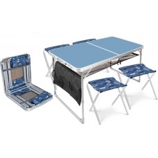 Набор: стол складной + 4 стула складные дачные, голубой-джинс