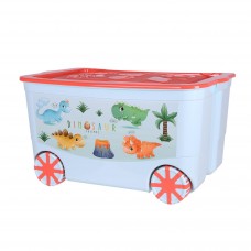 Ящик для игрушек "KidsBox" на колёсах Динозавры 613*408*335мм светло-бирюзовый	