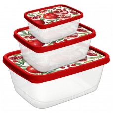 Набор контейнеров для продуктов прямоугольных 3 шт. (0,5л+0,85л+1,5л) с декором (красный)